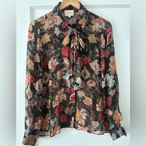Sezane Multicolor Floral Blouse with Bow